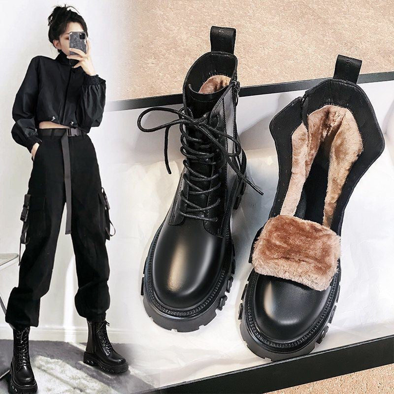 Women's New Autumn And Winter Plus Velvet Thick Thick-soled Martin Boots