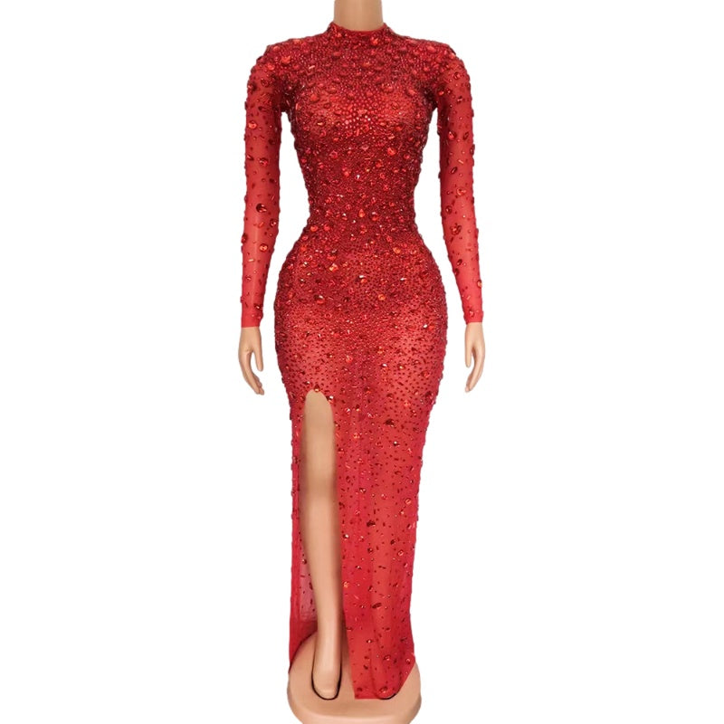 Rhinestone Tassel Mesh Elastic Thin Latin Dance Skirt