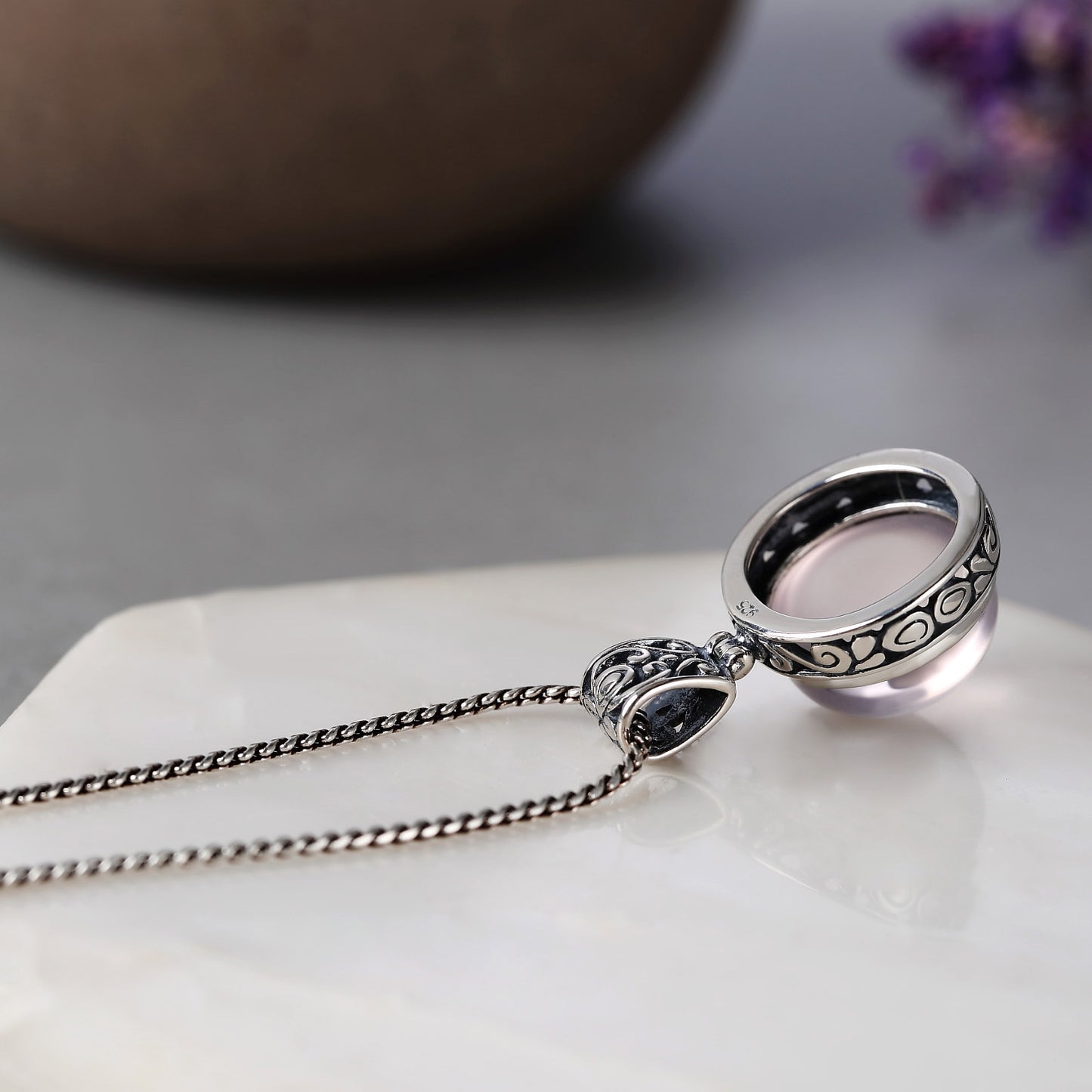 S925 Silver Natural Ross Quartz Necklace For Women