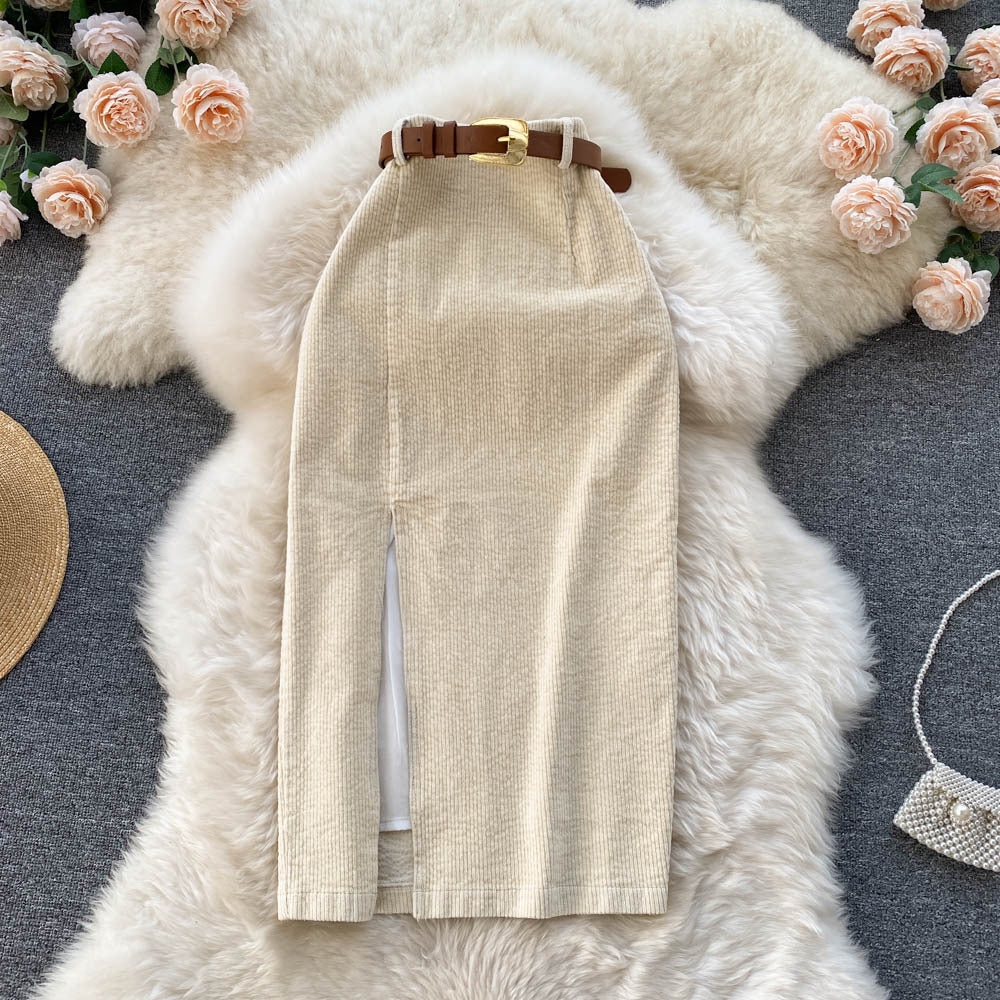 Early Autumn Hong Kong Style Retro Split Skirt Winter With Sweater Mid-length