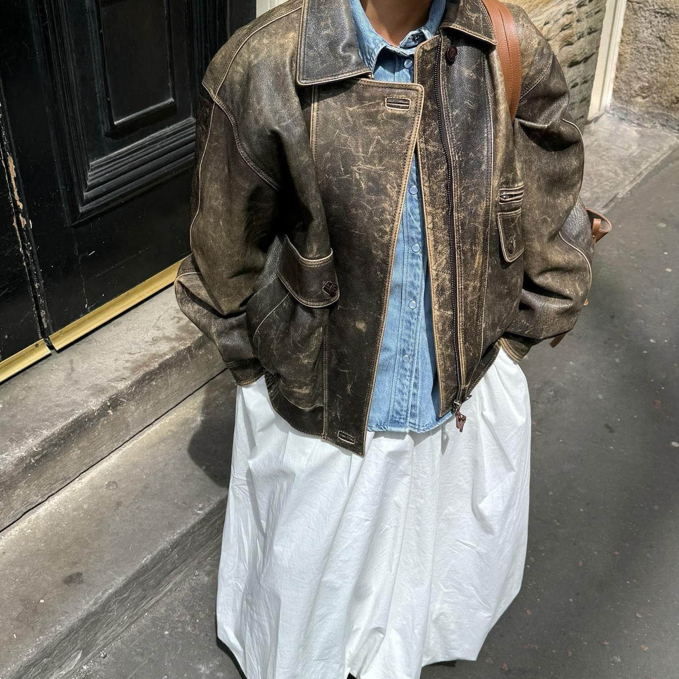 Jacket Coat Retro Washed Brushed Brown Distressed