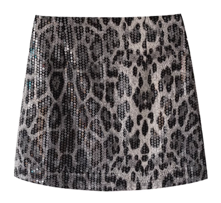 Leopard Print Skirt A- Line Skirt Heavy Industry Glitter