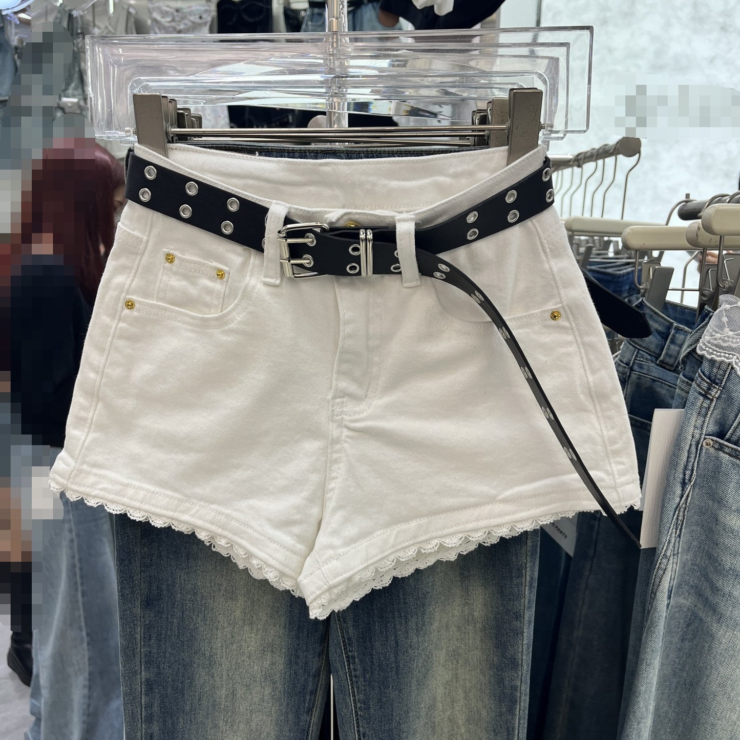 Lace Edge Stitching Sweet Chic Denim Shorts