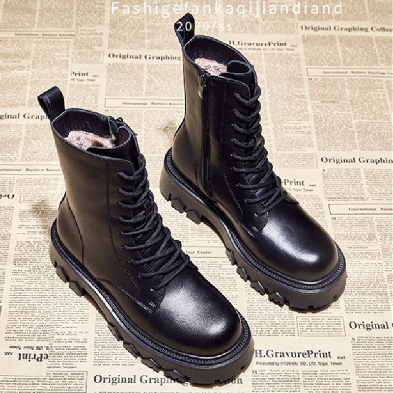 Women's New Autumn And Winter Plus Velvet Thick Thick-soled Martin Boots