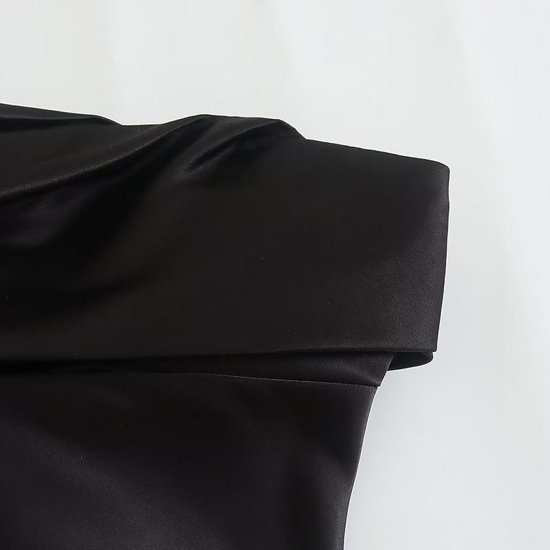 Off Shoulder Design Black Satin Women's Bra Top