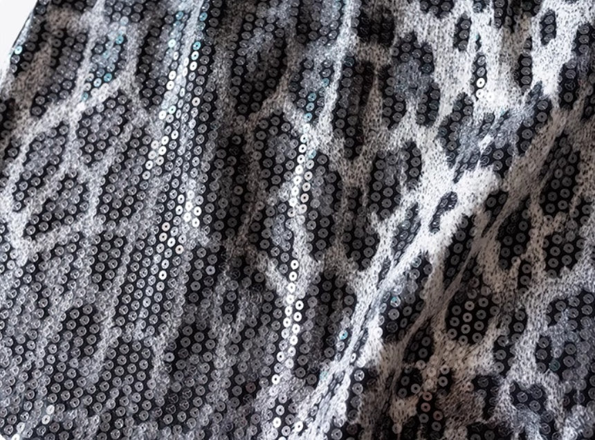 Leopard Print Skirt A- Line Skirt Heavy Industry Glitter