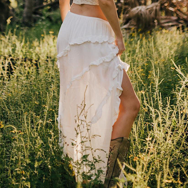 Fashion Ruffles Lace-up Irregular Skirt