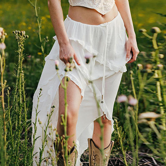 Fashion Ruffles Lace-up Irregular Skirt
