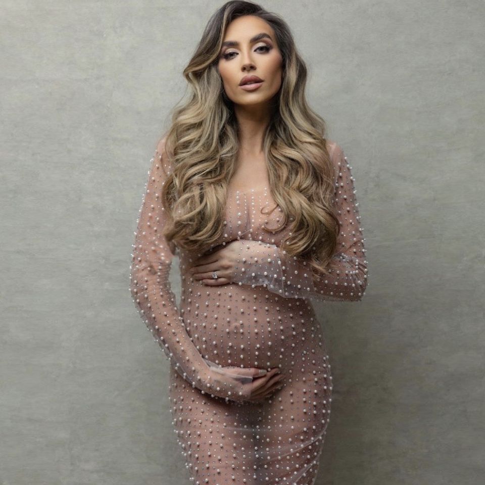 Fashion Bead Rhinestone Blouse Mesh Long Sleeve Dress