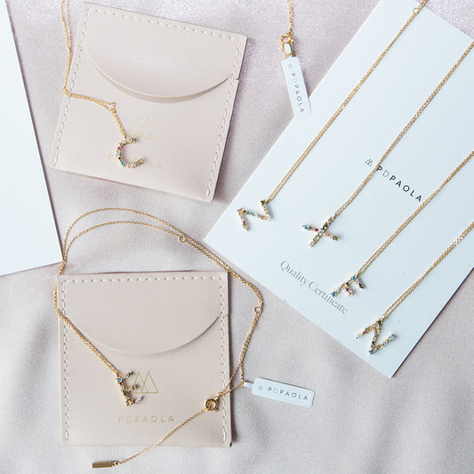 English Letter Necklace Female Colorful Crystals Gem S925 Pure