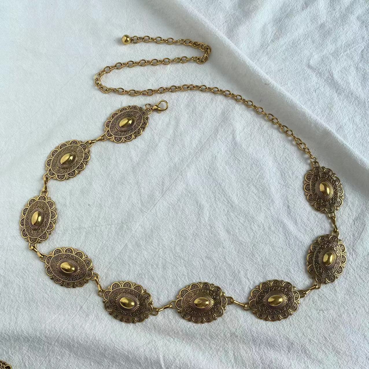 Geschnitzte geometrische Retro-Hüftkette für Damen
