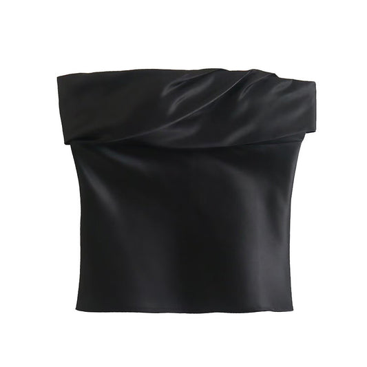 Off Shoulder Design Black Satin Women's Bra Top