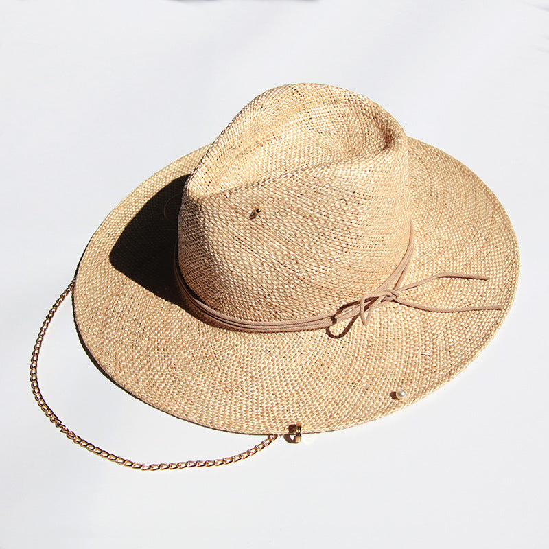 Ladies Summer Gold Chain Treasure Straw Hat