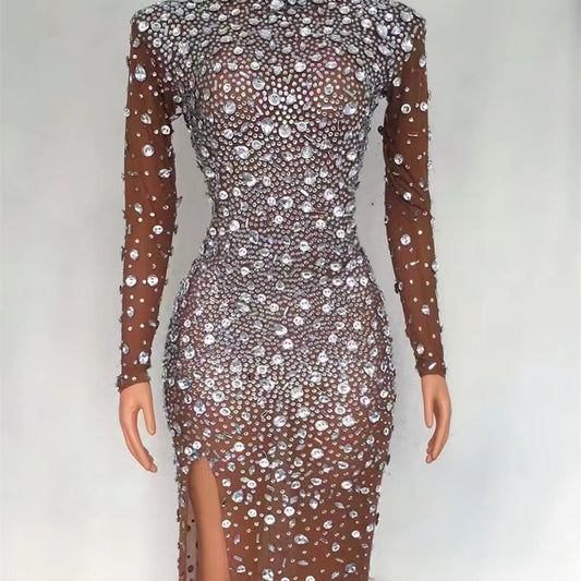 Rhinestone Tassel Mesh Elastic Thin Latin Dance Skirt