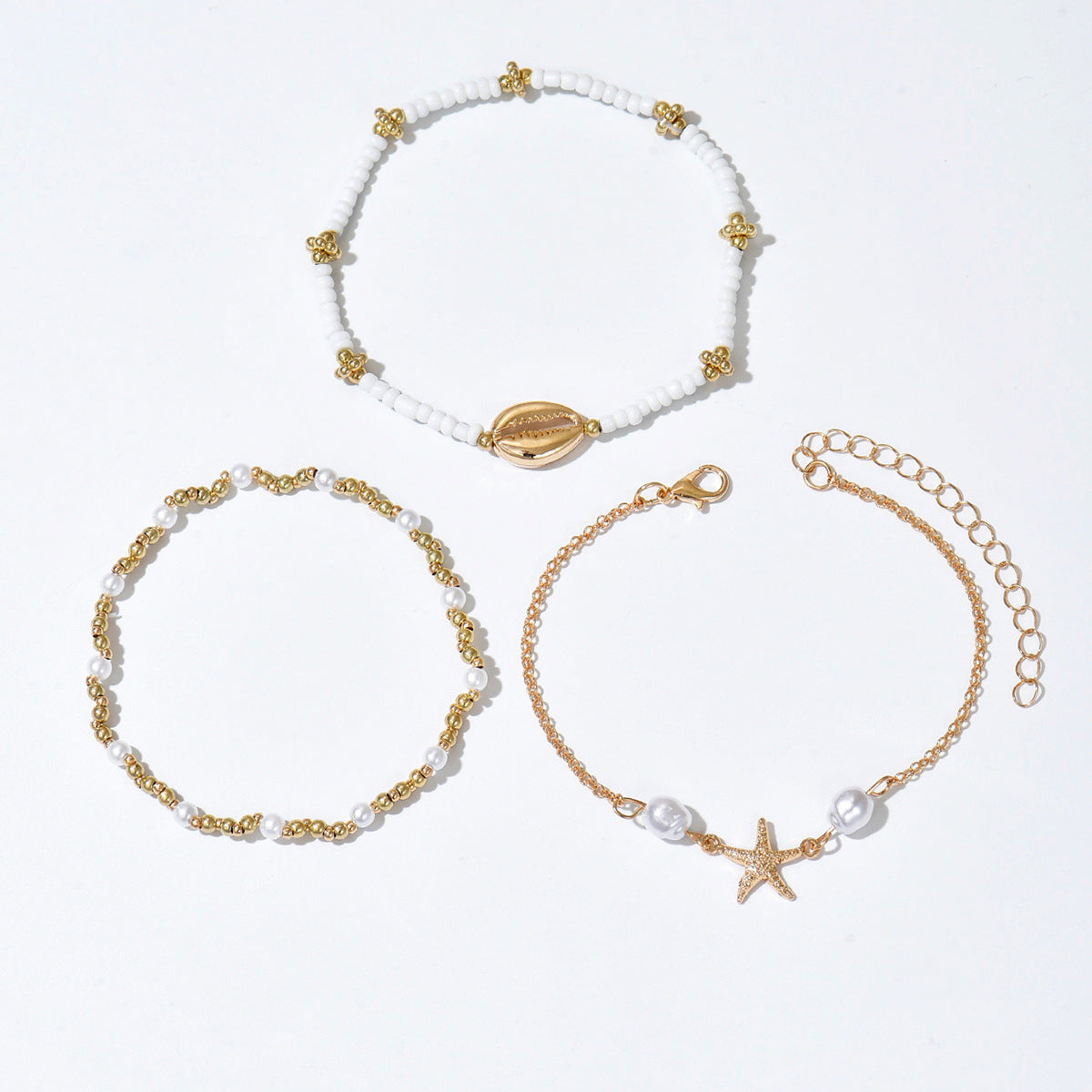 Strandurlaub Perlen Muschel Seestern Fußschmuck Fußkettchen Dreiteiliges Set