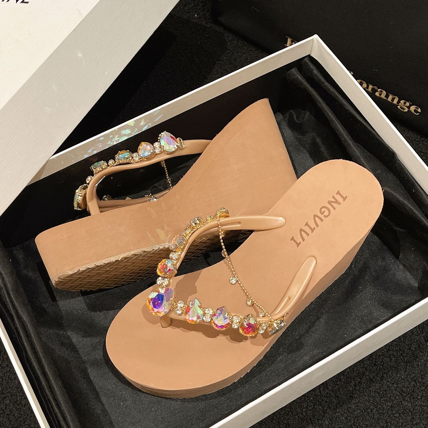 High Heel Flip-flops Women's Rhinestone Wedge