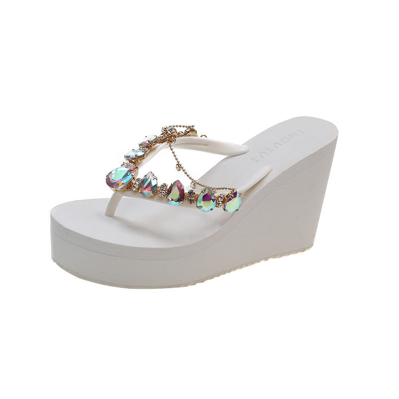 High Heel Flip-flops Women's Rhinestone Wedge