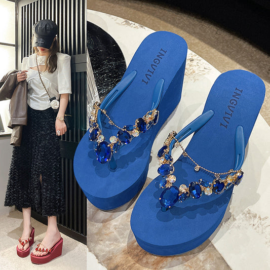 High Heel Flip-flops Women's Rhinestone Wedge