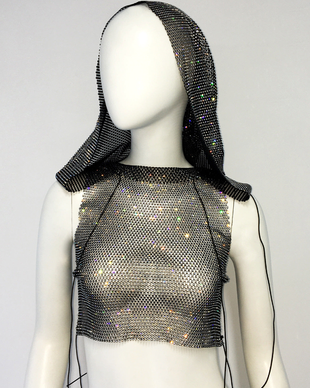 Rhinestone Hooded Fishnet Top