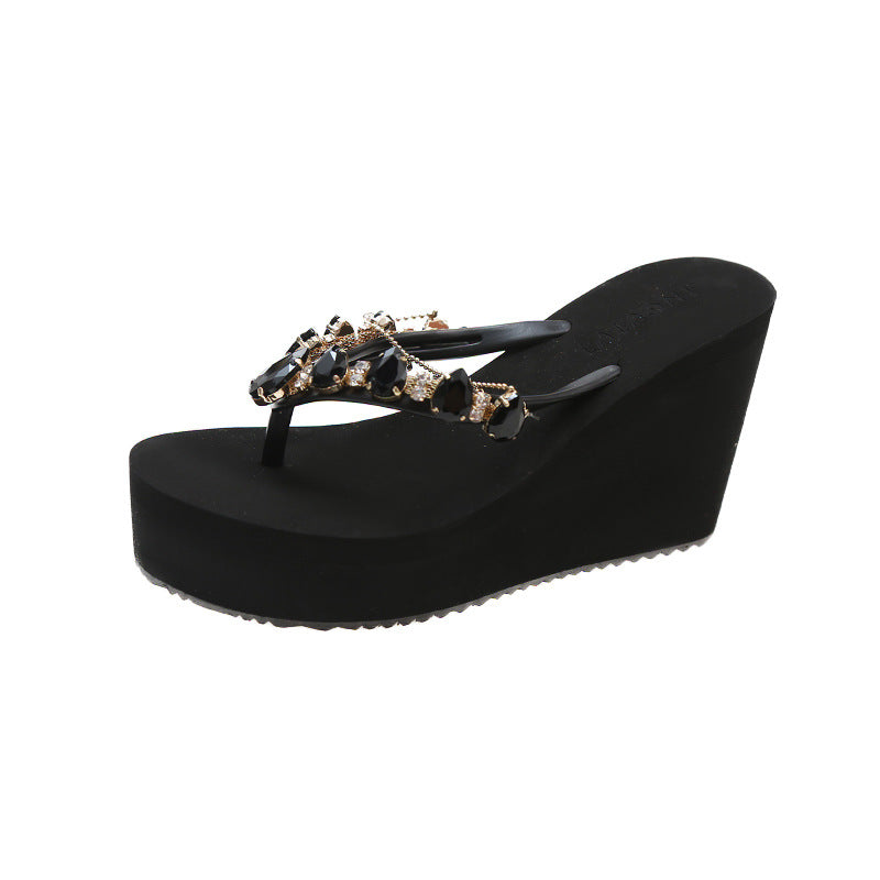 High Heel Flip-flops Women's Rhinestone Wedge