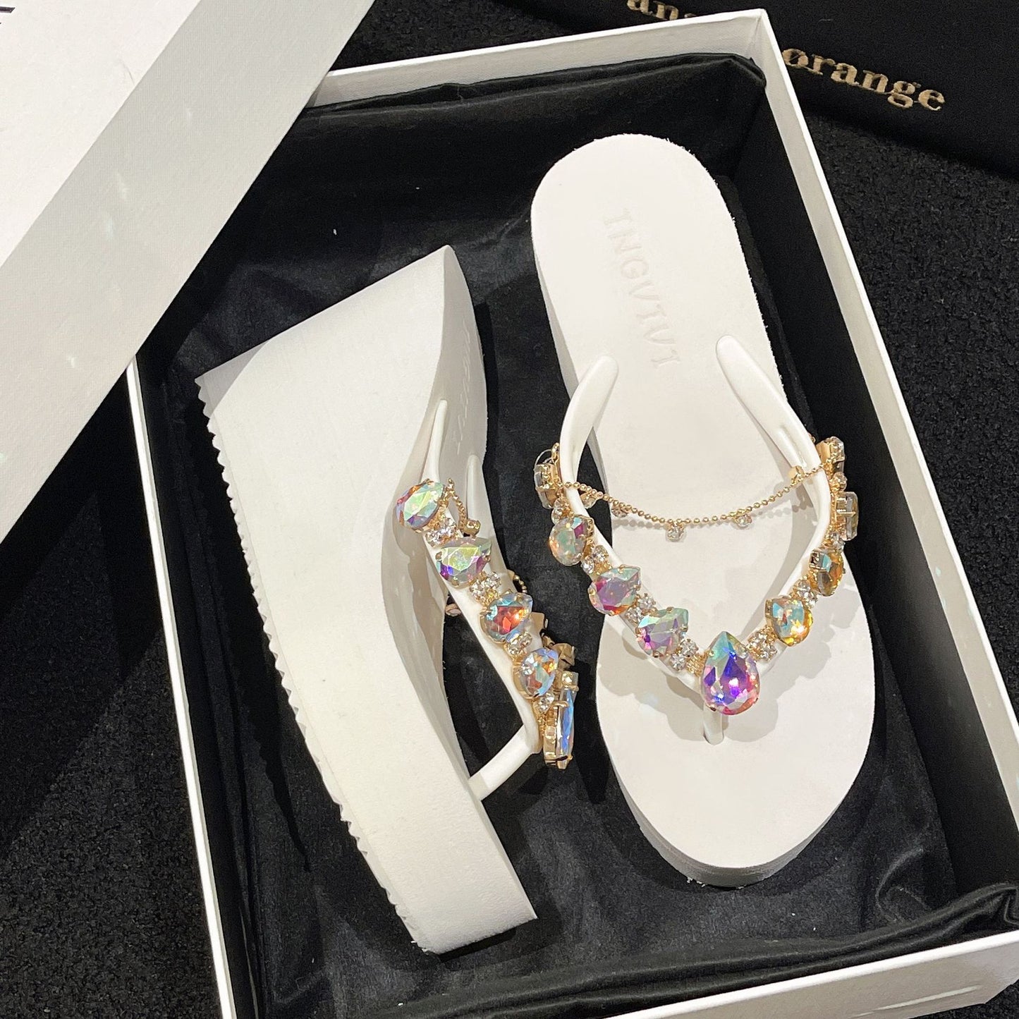 High Heel Flip-flops Women's Rhinestone Wedge