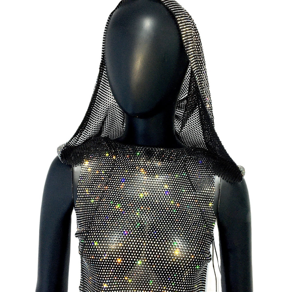 Rhinestone Hooded Fishnet Top