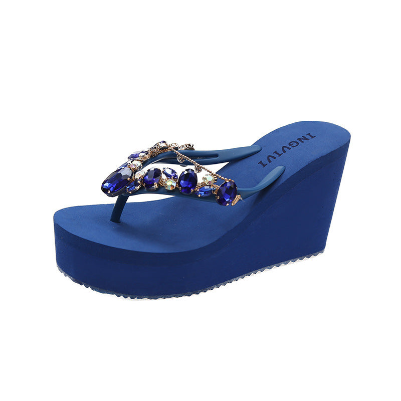 High Heel Flip-flops Women's Rhinestone Wedge