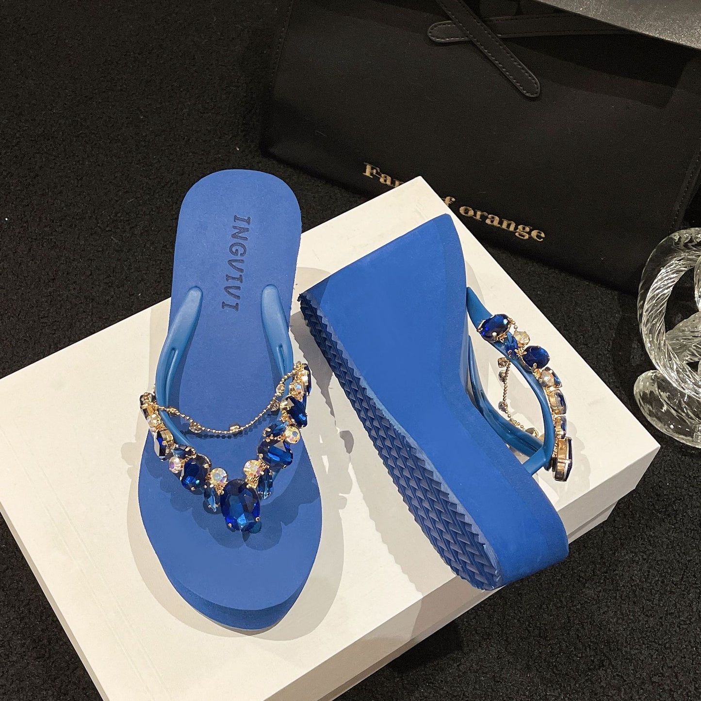 High Heel Flip-flops Women's Rhinestone Wedge