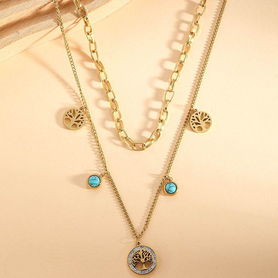 Turquoise Elegant Multi-layer Chain Fashion Stainless Steel Necklace