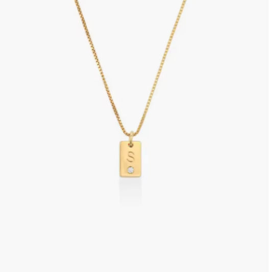 Mini Small Square Custom Initial Birthstone Necklace