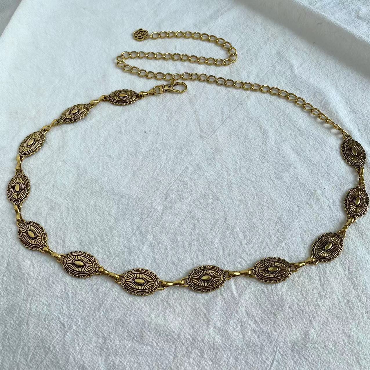 Geschnitzte geometrische Retro-Hüftkette für Damen