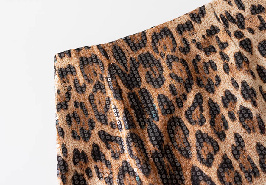 Leopard Print Skirt A- Line Skirt Heavy Industry Glitter